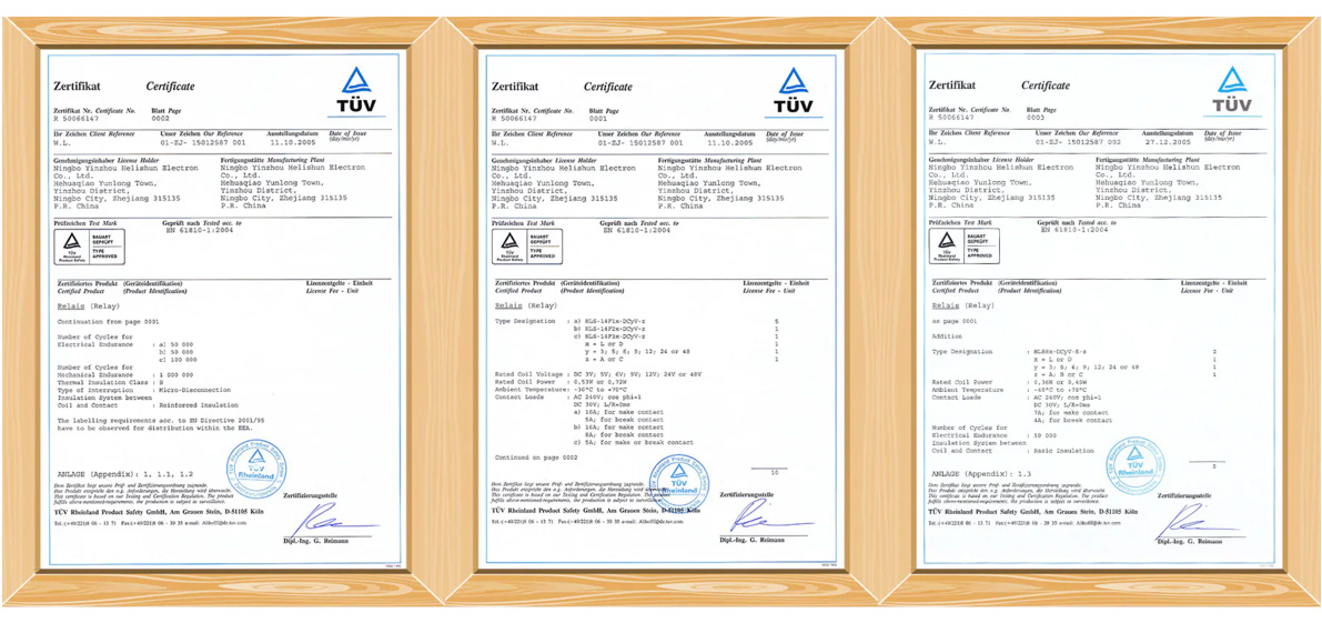 گواهی استاندارد رله های هلیشان